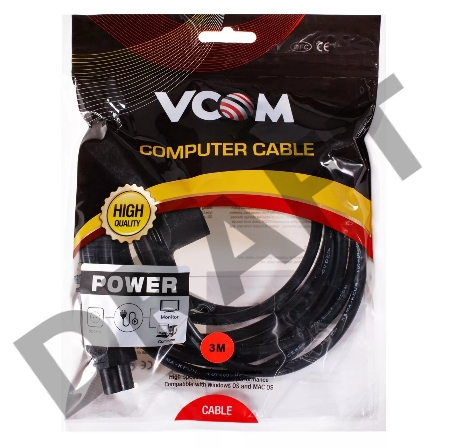 Кабель питания VCOM для ноутбуков 3М 3G*0.5mm 220V (CE022-CU) VDE стандарт