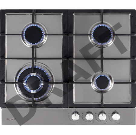 Встраиваемые газовые панели Weissgauff 60 см, газовая, независимая, поверхность из нержавеющей стали, автоподжиг, газ-контроль, WOK, жиклёры для баллонного газа, чугунные решетки, цвет-нержавеющая сталь