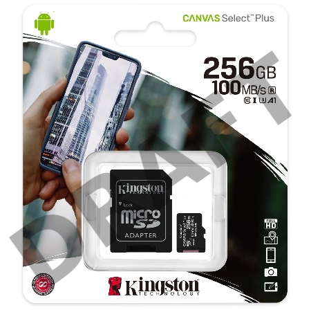 Флеш карта microSDHC 256GB microSDXC Class10 Kingston <SDCS2/256GB> UHS-I Canvas Select up to 100MB/s с адапт.