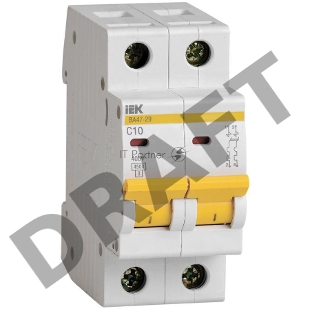 Выключатель автоматический модульный 2п C 10А 4.5кА ВА47-29 ИЭК MVA20-2-010-C Выключатель автоматический модульный 2п C 10А 4.5кА ВА47-29 ИЭК MVA20-2-010-C