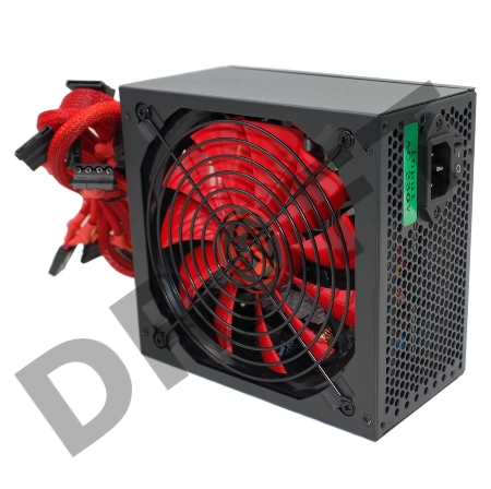 Блок питания Ginzzu PC500 14CM(Red) 80+ black,APFC,24+4p,2 PCI-E(6+2), 5*SATA, 4*IDE,оплетка, кабель питания,цветная коробка