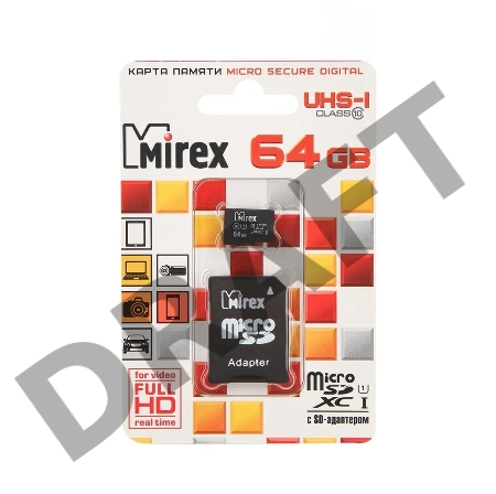 Флэш карта MicroSDHC 64GB Mirex  Ultra Android 48Mb/s (UHS-I, class 10)+adapter