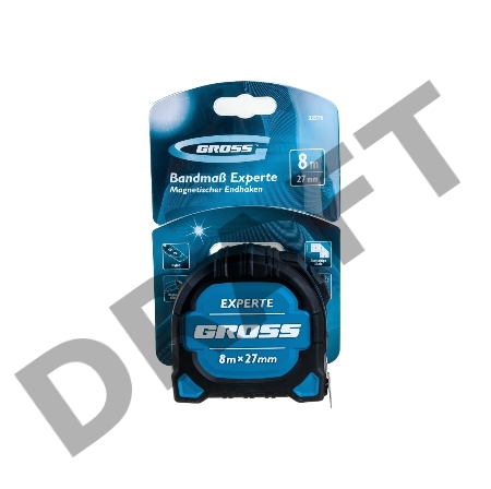 Рулетка Experte, 8 м x 27 мм, двухкомпон. корпус, магнит, двухстор. разметка, нейлон// Gross