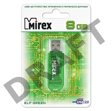 Флеш Диск 8GB Mirex Elf, USB 2.0, Зеленый
