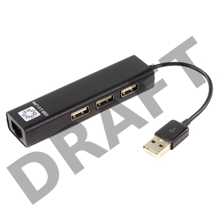 Кабель-адаптер 5bites UA2-45-06BK  USB2.0 / 3*USB2.0 / RJ45 100MB / BLACK