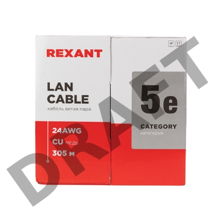 Кабель витая пара REXANT U/UTP, категория 5e, ZH нг(А)-HF, 4PR, 24AWG, внешний, черный, 305 м