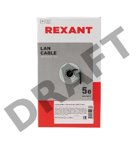 Кабель витая пара REXANT U/UTP, категория 5e, ZH нг(А)-HF, 4PR, 24AWG, внешний, черный, 305 м