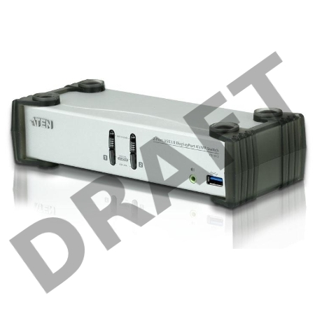 Переключатель, электрон., ATEN KVM+Audio+USB 3.0,  1 user USB+DP =>  2 cpu USB+DP, со шнурами DP 2x1.5м.+USB 2х1.8м., 3840x2160 30Hz, настол., исп.стандарт.шнуры, без OSD, некаскад., (DisplayPort ver 1.1)