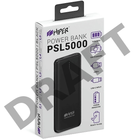 Аккумулятор HIPER Внешний аккумулятор HIPER PSL5000 Li-Pol 5000 mAh 2.4A 1xUSB 1xType-C черный