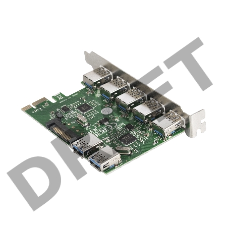 Контроллер ExeGate EXE-317 PCI-E 2.0, 5*USB3.0 ext + 2*USB3.0 int, разъем доп.питания (OEM)