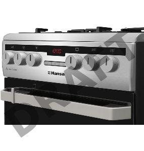 Комбинированная плита HANSA FCMX59221, Ширина 50см; 4 газовых конфорки, газ-контроль, электроподжиг в ручке, электрическая духовка 8 программ нагрева, электронный программатор, конвекция, гриль, вертел, хромированные направляющие для противней, 1 плоский 