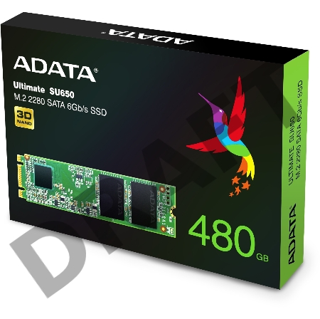 Твердотельный накопитель SSD M.2 2280 ADATA 480GB Ultimate SU650 (ASU650NS38-480GT-C) SATA 6Gb/s, 550/510, IOPS 80/60K, MTBF 2M, 3D TLC, 210TBW, RTL