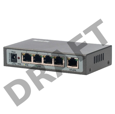 Сетевой коммутатор FE-104POE-S 5 портов 10/100 Мбит/с (IEEE802.3u 100BaseTX) из них 4 c поддержкой PoE (IEEE802.3at) до 15,4Вт на порт (HI POE), Сумма