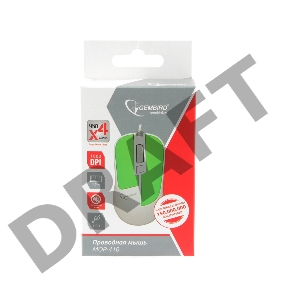 Мышь Gembird MOP-410-GRN, USB, зелёный, 3 кнопки+колесо кнопка, soft touch, 1600 DPI, кабель 1.5м