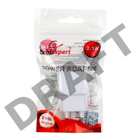 Адаптер питания Cablexpert MP3A-PC-11 100/220V - 5V USB 2 порта, 2.1A, белый