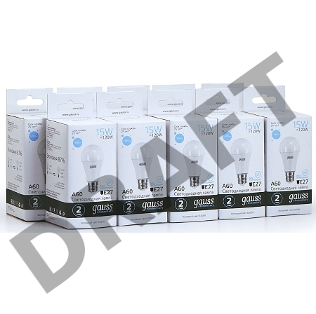 Лампа светодиодная Gauss Elementary 15Вт цок.:E27 груша 220B 6500K св.свеч.бел.хол. A60 (упак.:10шт) (23235)
