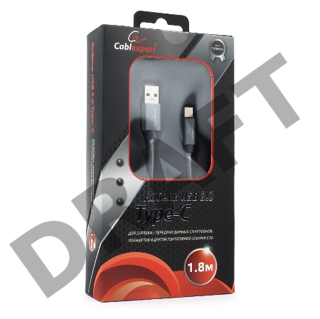 Кабель USB 3.0 Cablexpert CC-P-USBC03Gy-1.8M, AM/Type-C, серия Platinum, длина 1.8м, титан, блистер
