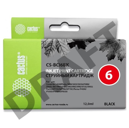 Картридж струйный Cactus CS-BCI6BK черный для Canon i905D i950S i960x i965 i990 i9100 (12ml)