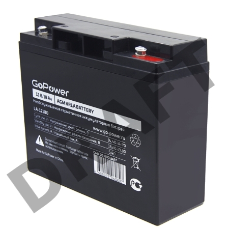 Аккумулятор свинцово-кислотный GoPower LA-12180 12V 18Ah (1/2)