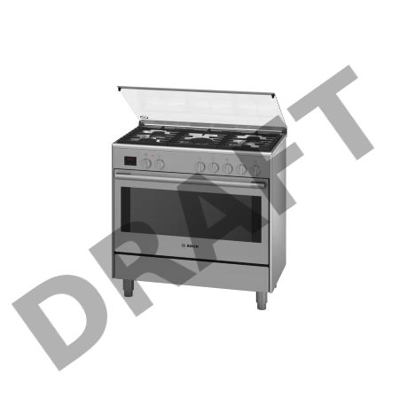 Отдельностоящая  плита с газовой варочной поверхностью и электрической духовкой BOSCH HSB738357M Series 8, 846-880 x 898 x 600, 5 конфорок с электроподжигом, духовка мощностью 3.1 кВт на 112 л, 8 режимов работы, гриль, каталитическое покрытие духовки, рег