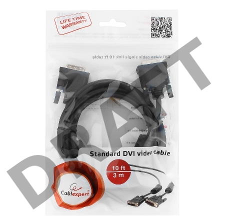 Кабель DVI-D single link Gembird/Cablexpert , 19M/19M, 3.0м, черный, экран, феррит.кольца, пакет(CC-DVI-BK-10)