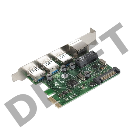 Контроллер сетевой ExeGate EXE-361 PCI-E 2.0, 3*USB3.0 ext + LAN UTP 1000Mbps, раз.доп.пит.OEM)