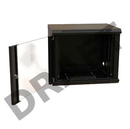 Шкаф коммутационный WRline (WR-TW-1245-GP-RAL9004) настенный 12U 600x450мм пер.дв.стекл 2 бок.пан. 60кг черный 370мм 650мм IP20 сталь