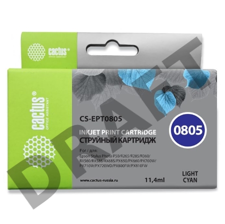 Картридж струйный Cactus CS-EPT0805 светло-голубой для Epson Stylus Photo P50 (11,4ml)