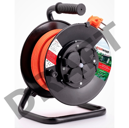 Удлинитель силовой Starwind ST-PSR4.50/G-16 4x5.0кв.мм 4розет. 50м ПВС 16A катушка темно-серый