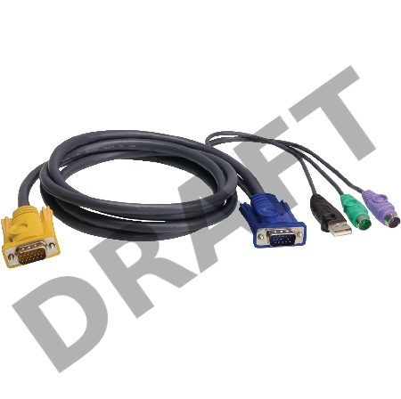 Шнур, мон., клав.+мышь USB, SPHD=)HD DB15+USB A-Тип+2x6MINI-DIN, Male-4xMale,  8+8 проводов, опрессованный,   1.8 метр., черный, (с поддерKой KVM PS/2) USB-PS/2 HYBRID CABLE. 1.8M