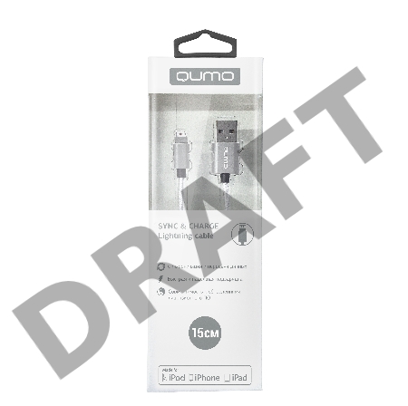 Кабель Qumo, MFI С48, USB-Apple 8 pin, 0,15м, 5В, 2,4A, 12Вт, опл. нейлон, кон металл, серебро
