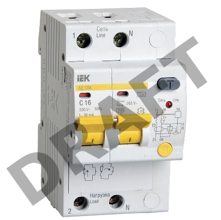 Диф.автомат Iek MAD12-2-016-C-030 АД12М 2Р С16  30мА ИЭК