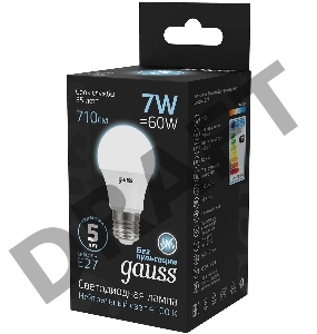 Лампа светодиодная Gauss 7Вт цок.:E27 шар 220B 4100K св.свеч.бел.ней. A60 (упак.:10шт) (102502207)