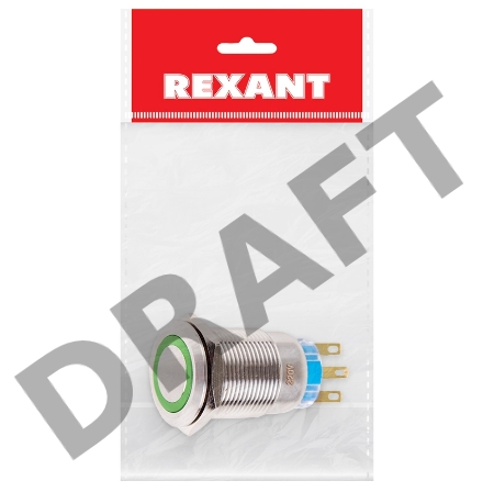 Кнопка  антивандальная Ø19 12В Б/Фикс (5с) (ON)-OFF/(OFF)-ON зеленая  REXANT