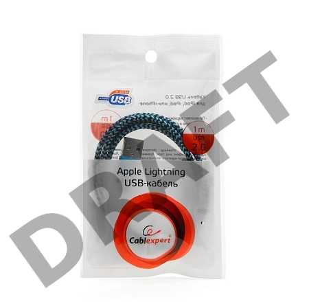 Кабель USB 2.0 Cablexpert CC-ApUSB2bl1m, AM/Lightning 8P, 1м, нейлоновая оплетка, алюминиевые разъемы, синий, пакет