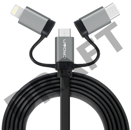 Кабель Crown USB - microUSB/USB Type-C/Lightning CMCU-3182 black
