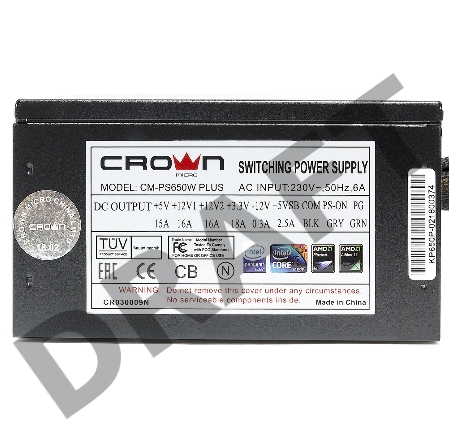 Блок питания CROWN CM-PS650W PLUS (ATX 650W, 20+4in 450mm, 140mm red LED FAN, SATA*4, IDE*4, FDD*1, 4+4pin, 6+2pin PCI-E*1)