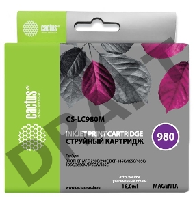 Картридж струйный Cactus CS-LC980M пурпурный для Brother DCP-145C/165C MFC-250C/290C (16ml)