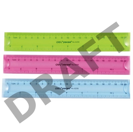 Линейка Deli E6208 пластик дл.20см ассорти гибкая/двухсторонняя шкала