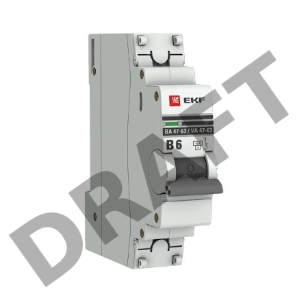 Выключатель автоматический модульный 1п B 6А 4.5кА ВА 47-63 PROxima EKF mcb4763-1-06B-pro