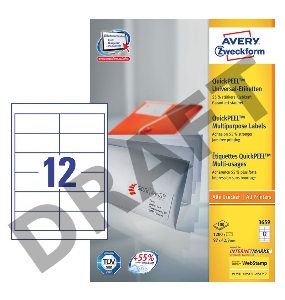 Этикетки Avery Zweckform 3659 A4 97x42.3мм 12шт на листе/70г/м2/100л./белый матовое самоклей. универсальная