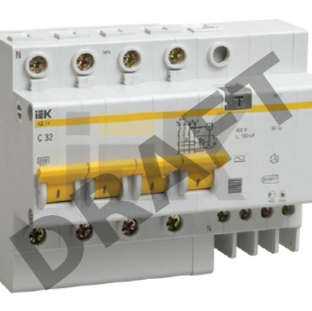 Выключатель автоматический дифференциального тока 4п C 10А 30мА тип AC 4.5кА АД-14 ИЭК MAD10-4-010-C-030