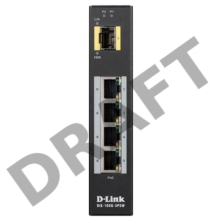 Коммутатор D-Link DIS-100G-5PSW/A1A Промышленный неуправляемый коммутатор с 4 портами 10/100/1000Base-T, 1 портом 1000Base-X SFP, функцией энергосбере