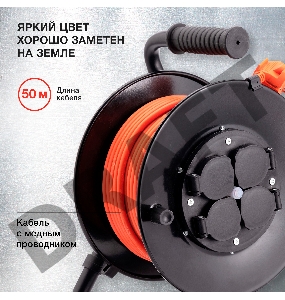 Удлинитель силовой Starwind ST-PSR4.50/G-16 4x5.0кв.мм 4розет. 50м ПВС 16A катушка темно-серый