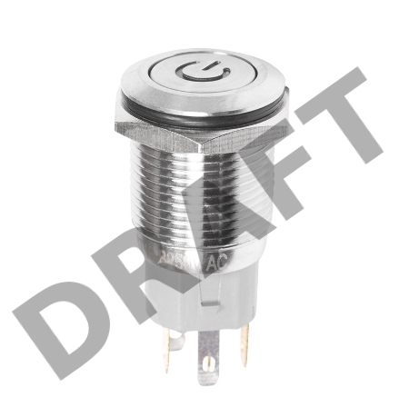 Кнопка  антивандальная Ø16 250В Б/Фикс (5с) (ON)-OFF плоская подсв/красная POWER  REXANT