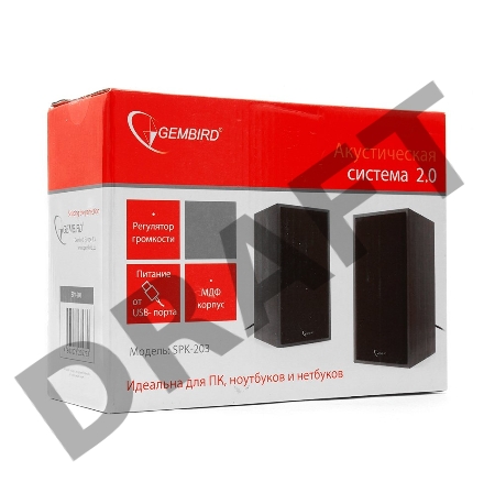 Колонки Gembird SPK-203, черный МДФ,2х3 Вт, регулятор громкости, USB