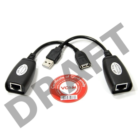 Кабель AM/AF удлинитель USB по витой паре(AM/RJ45-RJ45/AF) до 45m VCOM CU824