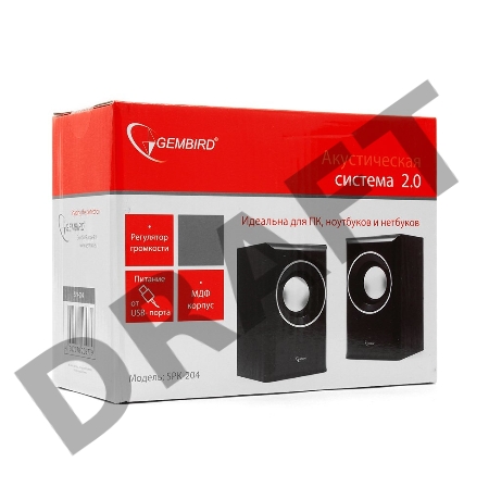Колонки Gembird SPK-204, черный МДФ,2х3 Вт, регулятор громкости, USB