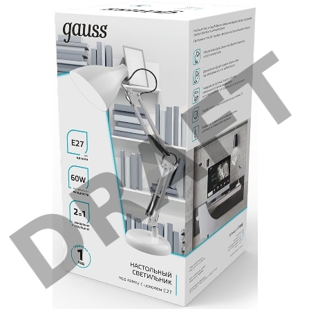 Светильник Gauss GT0031 настольный на струбцине/основание E27 белый 60Вт