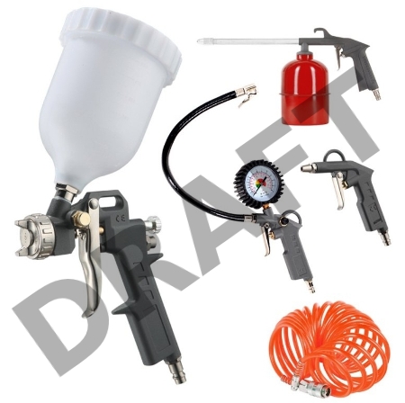 Набор пневмоинструмента PATRIOT KIT 5A  5пр.  краскопульт с в.баком пистолеты шланг5м пульверизатор